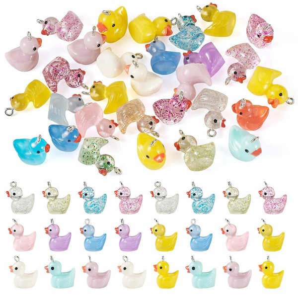 FASHEWELRY 30 Pcs Mini Resin Ducks Resin Charms With Platinum