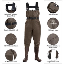 FISHINGSIR Fishing Waders for Men with Boots Womens Chest Waders 2-Ply Nylon/PVC Waterproof for Hunting with Boot Hanger