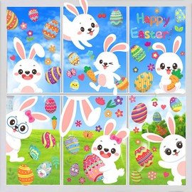 137Pcs Easter Window Clings Double-Sided Bunny Decor Stickers Happy Easter Spring Window Clings 9 Sheets Decals for Home Party Store Glass Decorations
