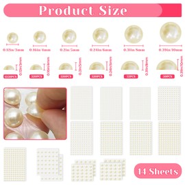 2592PCS Beige Self Adhesive Pearl Stickers, 3D Nail Pearls for Crafts, Stick On Pearl Face Gems, Hair Makeup Jewels DIY Crafts Stickers, Assorted Size