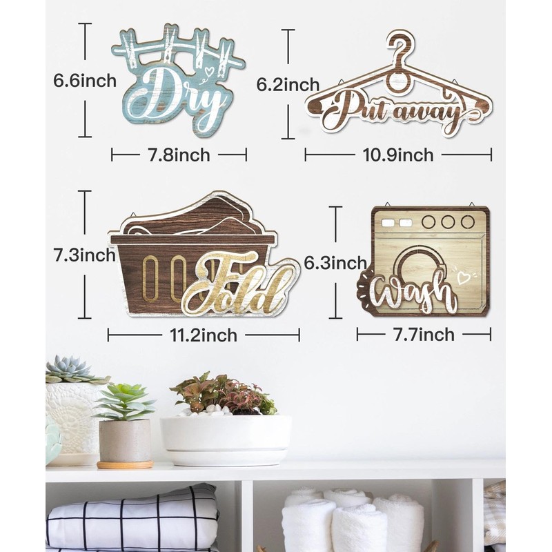Laundry Room Wall Decor Set, Farmhouse Style Wash Dry Fold