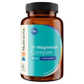 Nutravia Tri-Magnesium Magnesio Complex 300mg Vitaminas para Mujer y Hombre - Mezcla Pura de Malato Glicinato de Magnesio y Citrato de Magnesio - Alta Absorción (90 Cápsulas)