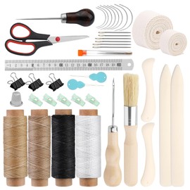 Axmru 41 Pcs Book Binding Kits Bookbinding Tools Book Binding Materials, 3 Pcs Bone Folder Paper Creaser, Books Binding Starter Tools with Binding Ribbon Waxed Thread Awl for DIY Bookbinding Crafts
