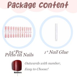 BABALAL Press on False Nails Long Square Fake Nails White French Tip Glue on Nude Pink Acrylic Nails Gold Chrome Flower 3D Handmade Diy Full Cover for Women Girls