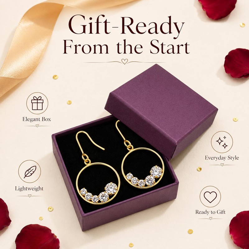14K Gold Plated Dainty Dangle Hoop Earrings for Women, Hypoallergenic