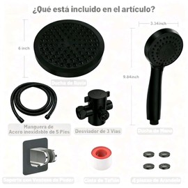 Doble Regaderas para Baño Alta Presion 6”,con Ajustable dn 360 Grados,3 Modos,con Manguera de 150 cm y Cabezal Giratorio Ajustable,para Baño,Hotel. (Negro)