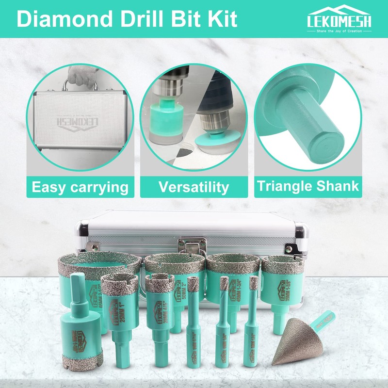 LEKOMESH Diamond Core Drill Bits Set 11pcs Tile Hole Saw