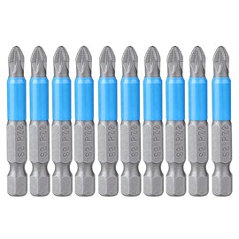Saipe 10-Piece PoziDriv PZ2 Magnetic Screwdriver Bit Set 50mm/2" Long Anti-Slip POZI No.2 Impact Screw Driver Bits Set, 1/4 Inch Hex Shank, For Power Screwdriver Impact Drill