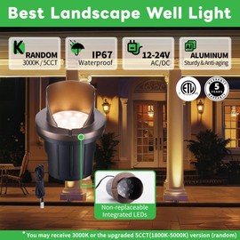 Varmtalys LED In-Ground Well Lights, Low Voltage Landscape Lights Outdoor Uplighting, 12V Anti-Glare IP67 Wired ORB Fixtures for Trees & Walls, 4 Pack, Color Temp Random: 3000K or Upgrated 5CCT
