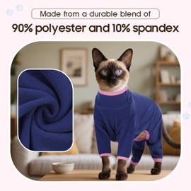 DENTRUN Cat Clothes for Hair Control with Hair Sticky Fabric - Soft Recovery Suit & Breathable Lint-Resistant Cat Sweater for Cats Only, Kitten Onesie Pajamas, L, Blue