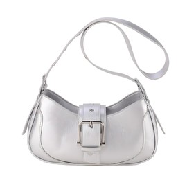 HARGIO Half-Moon Shoulder Bag, Hobo Bag, Silver Bag, Women's Round Shoulder, Round, Crescent, Black, White, Shoulder, Small, Stylish, Cute, Silver