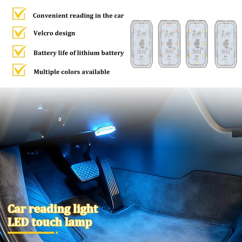 4PCS Wireless Car LED Lights, Magnetic Vehicle Ambient Light with