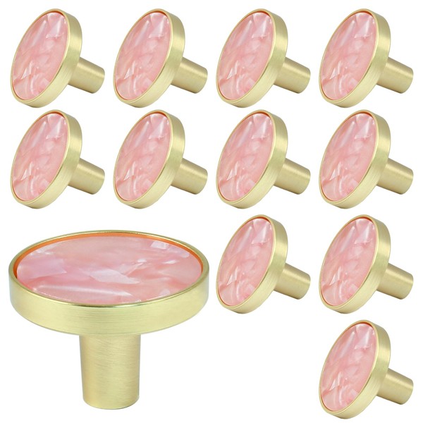 suiwotin 12 Pack Brass Cabinet Knobs, Round Knobs Decorative Dresser