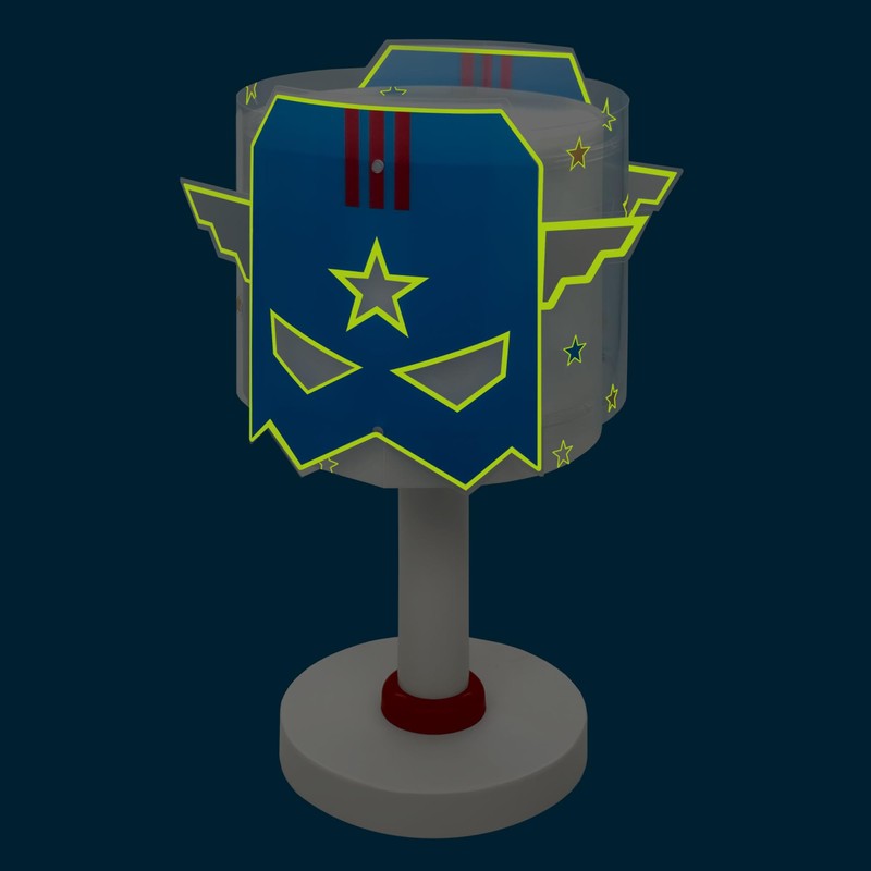 Dalber Children's Table Lamp Bedside Lamp Blue Hero Superhero