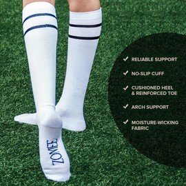 Zomee Compression Socks - Pregnancy Postpartum Comfortable Support for Varicose Veins, Edema, and More (Size Small Color White / Black Stripes)