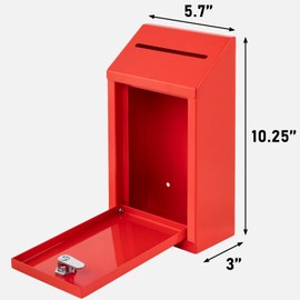 EIENHOSHI Metal Donation Box with Lock, Wall Mounted, Suggestion Box with 4 Iron Keys, Red, Cash Drop Box with Slot, 1-Pack