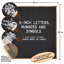 Black Felt Menu Letter Board Brown Frame 32x40 Inch, Letter Board Menu, Menu Board with Letters, Executive Letter Board for Business, Large Letter Board Restaurant, Menu Board Letters and Numbers