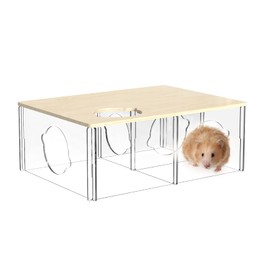 BUCATSTATE Hamster Hideout 3 Chamber, Acrylic Clear Hamster House Multi-Room Hut & Habitats with Window for Syrian Dwarf Hamsters, Gerbils, Degus, Rats