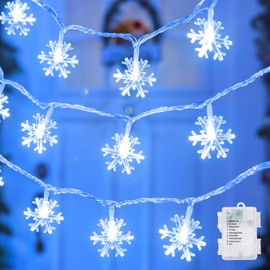 Brightown Holiday Lights, 100 LED 34 Ft Blue Christmas Snowflakes Lights, 8 Lighting Modes, Waterproof Shatterproof Snowflake Decorative Xmas Fairy Lights for Outdoor Xmas