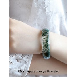 HPQQ Moss Agate Bangle Natural Green Agate Jewelry Good Luck Feng Shui Bangle Bracelet Birthday Valentine's Day Mother's Day Gifts for Women Her Mom Grandma
