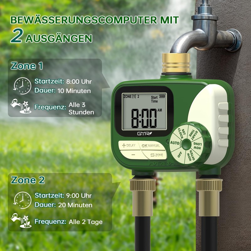 GMR Irrigation Computer with Brass Inlet, Garden Hose Irrigation Control,