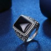Chereda Mens Black Agate Ring Adjustable Cupronickel Geometric Copper Agate