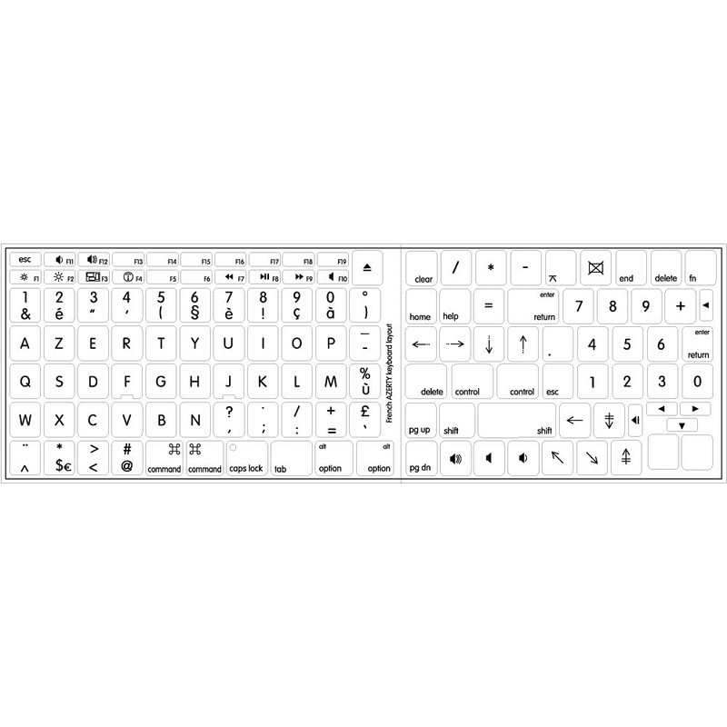 MAC FRENCH AZERTY KEYBOARD STICKERS WHITE BACKGROUND FOR DESKTOP, LAPTOP