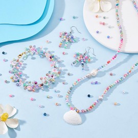 PH PandaHall Pack of 2080 Beads in 16 Colours Gradient Mermaid Beads Rainbow Imitation Beads for Bracelets Necklaces Earrings Vase Filler 4 x 3.5 mm