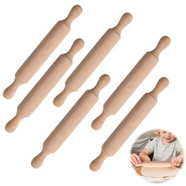 Mini Rolling Pin 6 Pack Kids Small Wooden Rolling Pins with 2 Rollers Handle Non-Stick Playdough Dough Roller for Child in The Kitchen Baking Cookie Pastry Easter, 5.5inch Length