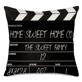 ShareJ Movie Theater Throw Pillow Covers Vintage Cinema Design Cushion Cover with Old Fashioned Icons Home Cotton Linen Decorative Pillowcases 18 X 18 Inch (Movie21)