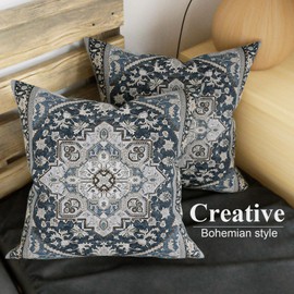 SZXYCZL 2Packs Boho Pillows Covers 20×20 inch, Linen Bohemia Carpet Pattern Decorative Couch Throw Cushion Covers for Living Room Bed Outdoor Pillow Case-Sapphire Blue