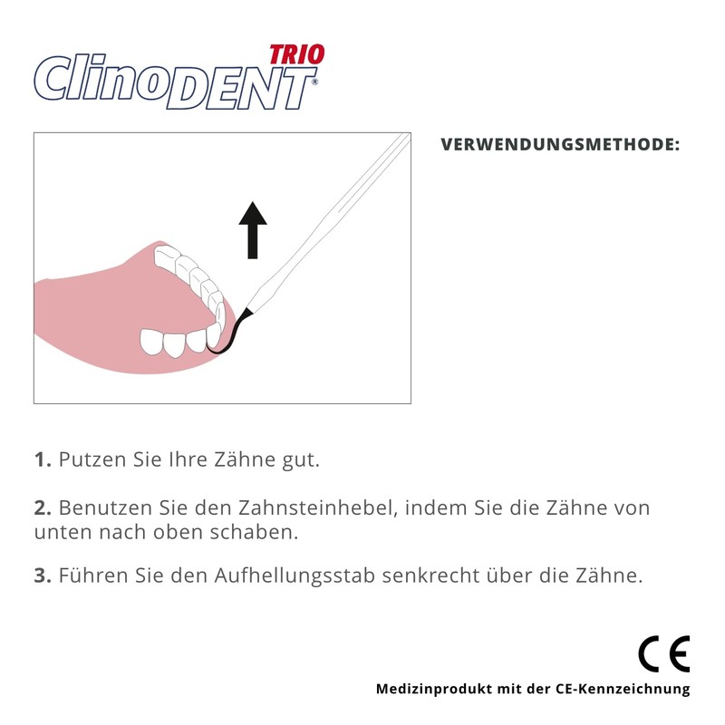 Clinodent Trio - Anti-Zahnstein-Kit mit Aufhellungs-Gummikopf, Zahnsteinhebel und Zahnstein-Spiegel