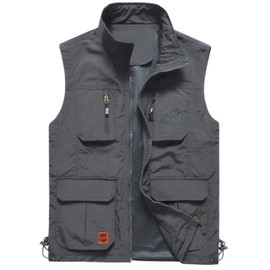 Flygo Men's Lightweight Outdoor Travel Work Fishing Vest With Multi-Pockets (02 Grey-X-Small)