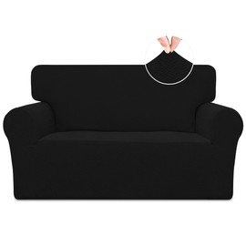 Easy-Going Stretch Jacquard Loveseat Couch Cover, 1-Piece Soft Sofa Cover, Sofa Slipcover with Anti-Slip Foams, Washable Furniture Protector for Kids, Pets (Loveseat, Black)