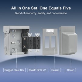 TREEWELL Outdoor Electrical Outlet Box, Dual 20 AMP WRTR GFCI Outlets, Weatherproof Outside Receptacle Box with All Metal 3R Enclosure, Lockable Outlet Cover for Outdoor Power, ETL Listed