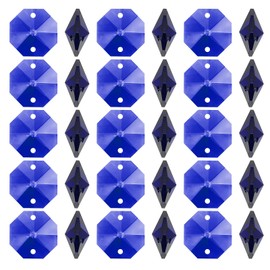 PATIKIL K9 Crystal Octagon Beads 2 Holes Pendants, 100 Pack 14mm Chandelier Prisms Parts Ornaments Hanging Beads for DIY Arts Crafts Decoration, Black Blue