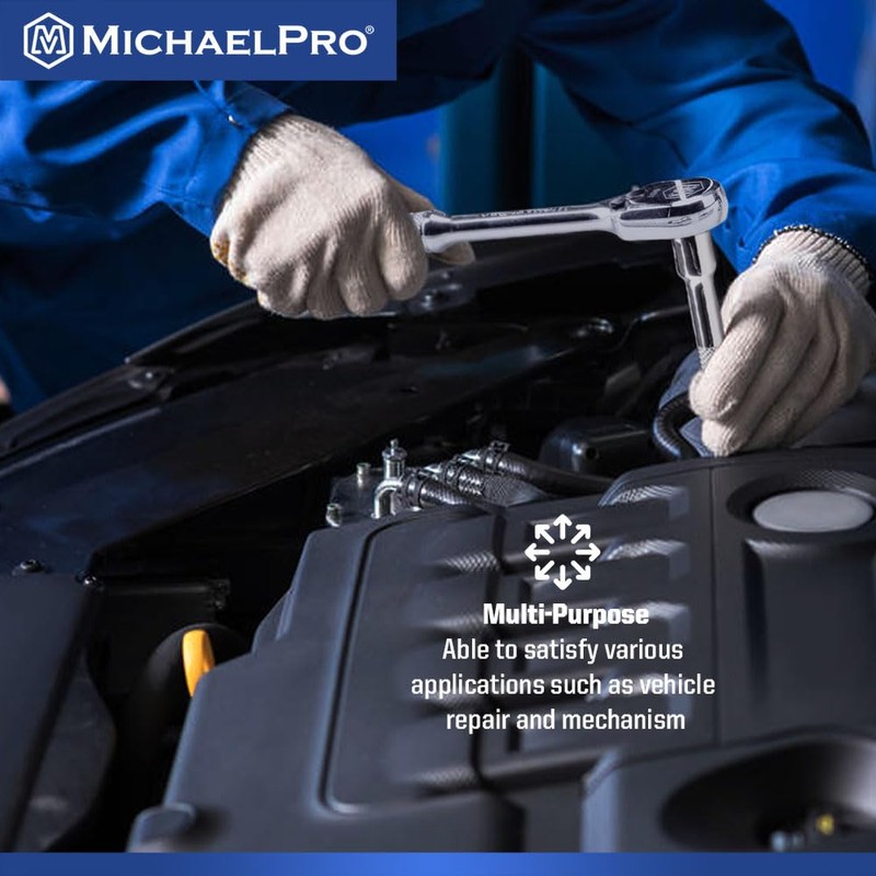 MichaelPro 50-Piece 3/8" Drive 90 Tooth Deep Socket Set, Premium