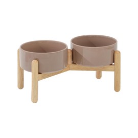 Havniva Ceramic Raised Dog Bowl with Stand for Small and Medium Breed Dog Dish Pet Food and Water Bowl (Double Bowl with Stand - Brown Coffee, 6" D)
