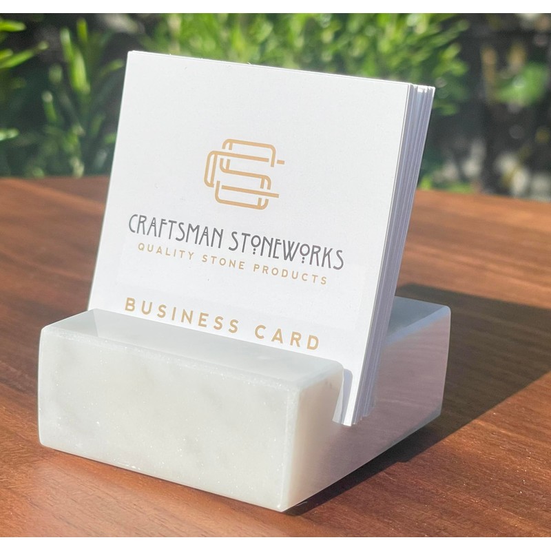 Elegant White Carrara Marble Square Business Card Holder for Desk