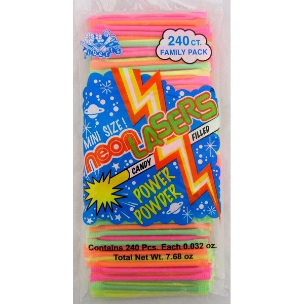 Albert's Neon Lasers 240 Count Powder Candy Straws Pixy Stix Bulk Sugar Alberts