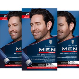 Schwarzkopf Men Perfect Anti-Grau Tönungs-Gel 90 Schwarz (80 ml), Haarfarbe für Männer blendet graue Haare aus, Anti-Grau Tönung für ein natürlich aussehendes Ergebnis