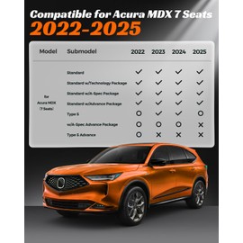 DrCarNow for Acura MDX Floor Mats 2025 2024 2023 2022, 3 Rows Car Mat with Cargo Mat with Backrest Mat for MDX 7 Seats, All Weather TPE Rubber Full Set Floor Liners for Acura MDX 2022-2025 Accessories