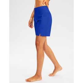 G Gradual Women's 7" Long Swim Board Shorts High Waisted Quick Dry Beach Swimming Shorts for Women with Liner Pockets(Blue,3XL)