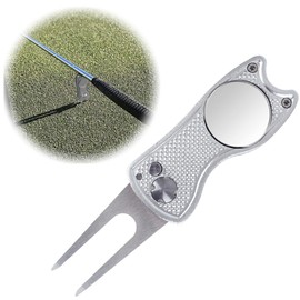 WHYCNJL 1 x Golf Marker Divot Tool Golf Foldable Aluminium Handle Divot Tool with Pop-Up Button and Magnetic Ball Marker Pitch Mark Lightweight Portable and Foldable Mini Tool Silver