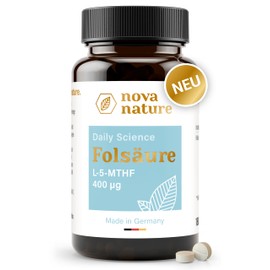Folsäure 400µg [L-5-MTHF, 180 Tabletten] - Hoch bioverfügbar, vegan - Premium Folsäure Kinderwunsch und Schwangerschaft, Herzgesundheit, Blutbildung - von NovaNature®