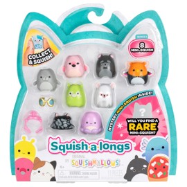 Squish-a-longs Mini-Squish 8-Pack (Wave 3, Style 3) - Pink Flamingo, Griffin, Octopus, Lemur, Cairn Terrier, Green Llama, Manatee, and a mystery Mini-Squish