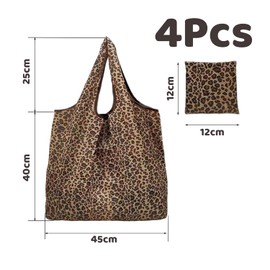 HINFHI 4 Leopard Print Storage Bags, Fashionable Shopping Bags, Foldable Storage Bags, Reusable, Large-Capacity Tote Bags.
