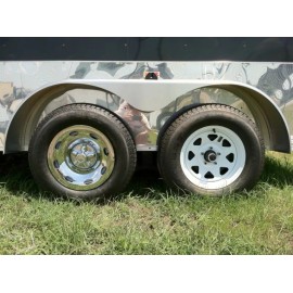 PHOENIX USA (2) 15" 2pc 5x4.5" BP Chrome Trailer Wheel Hub Cap Rim Covers