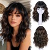 RUNM Short Bob Wavy Wigs for Women Black Mix Brown