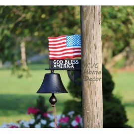 Unbranded Cast Iron God Bless America Dinner Bell 13.5 " Tall Post or Wall Mounted